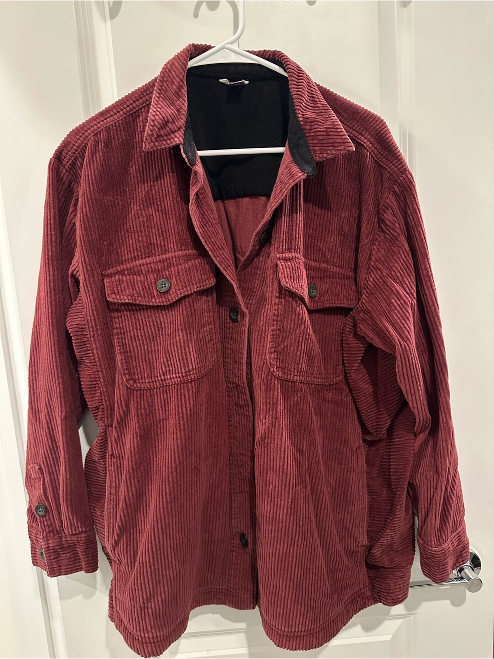 Eddie Bauer Womens Corduroy Button-Up Shacket in Deep Burgundy
